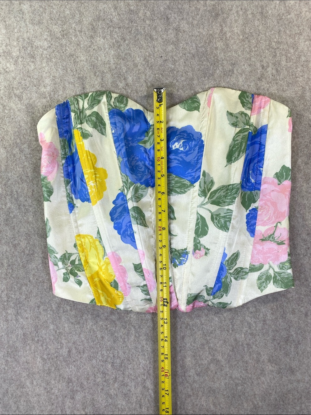 Floral Strapless Corset Top in Cream with Blue, Pink & Yellow Roses - Picture 2 of 8